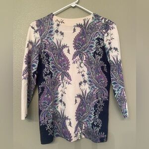 Talbots Audrey Pure Cashmere 3/4 Sleeve Paisley Sweater Size SP